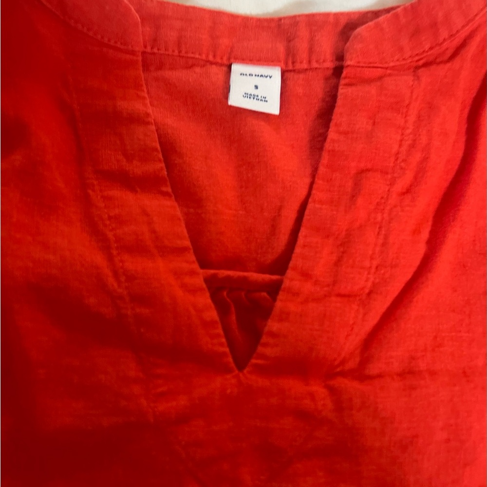 Linen long sleeve blouse size small orangey red - Picture 5 of 6